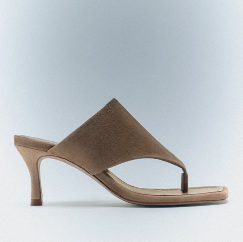 ZARA LIMITED EDITION TOE POST HEELED LEATHER SANDALS - Picture 1 of 4